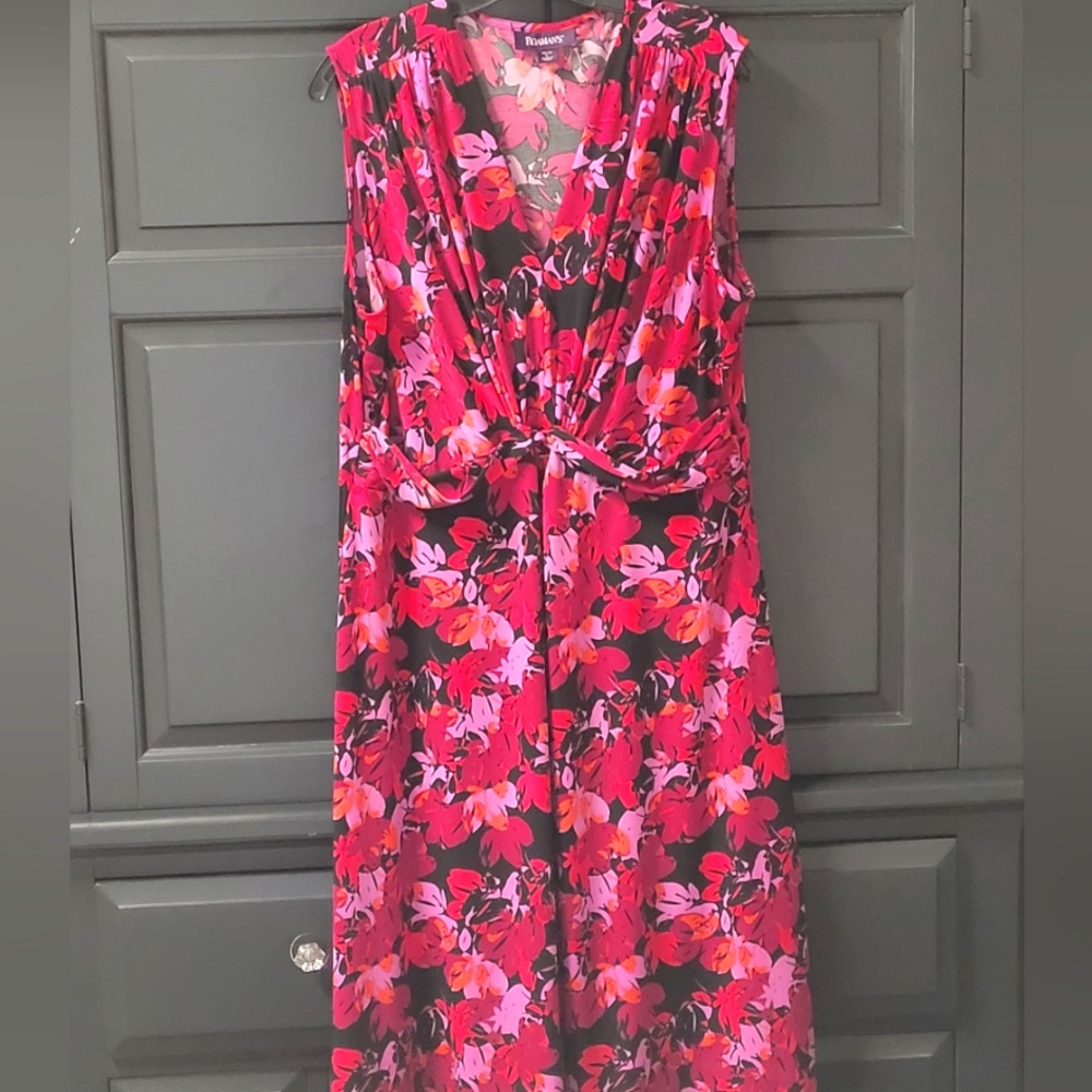Roaman's Vibrant Pink and Black Floral Maxi Dress